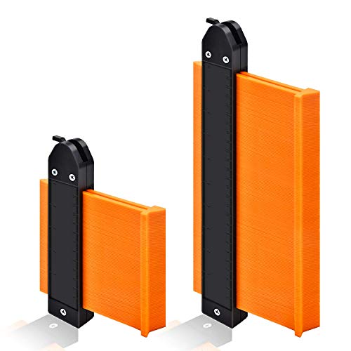 Contour Gauge Duplicator with Lock, GOXAWEE Widen Shape Duplication Gauge Tool 5â€& 10â€, 2 Pack Master Outline Measuring Plastic Ruler for Corners, Woodworking Templates, Tiles and Laminate (Orange)