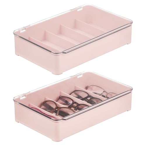 mDesign Plastic Stackable Eyeglass Case Storage Organizer with Hinged Lid for Unisex Sunglasses, Reading Glasses, Fashion Eye Wear, Protective Glasses, 5 Sections, Ligne Collection, 2 Pack, Light Pink -  MetroDecor, 04514MDGEU