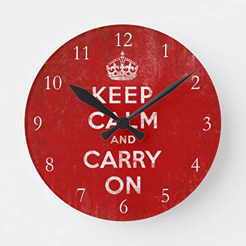 EnjoyHome Keep Calm and Carry On Vintage Wall Clock Non Ticking Cafe Bar Decor Wooden Clock Retro Styled Non-Ticking Home Decor 12 inches