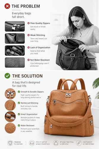 Image of Leather Backpack for Women | Large Capacity | College and Office use | PU Leather | shoulder bag for Ladies,