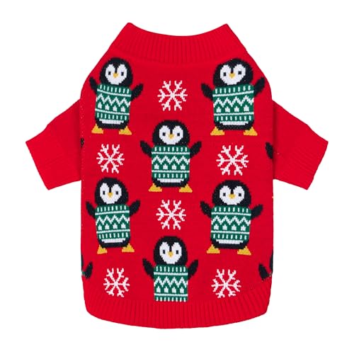Image of Fitwarm Funny Penguins Dog Ugly Christmas Sweater, Winter Dog Clothes for Small Dogs Girl Boy, Pet Xmas Outfit, Green, Red, White, Large