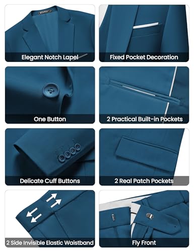 Image of WULFUL Men's Slim Fit Suit One Button 3-Piece Blazer Dress Business Wedding Party Jacket Vest & Pant