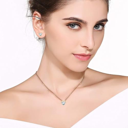 EVEVIC Austrian Crystal Heart Pendant Necklace Earrings for Women 14K Gold Plated Hypoallergenic Jewelry Set2