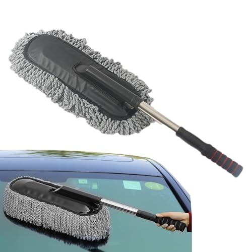 Genérico Plumero para Coche Exterior Sin Arañazos, Cepillo de Limpieza de Microfibra para Coche, Plumero Coches Exterior Sin Arañazos con Mango Retráctil, Cepillo Quita Polvo para Coches