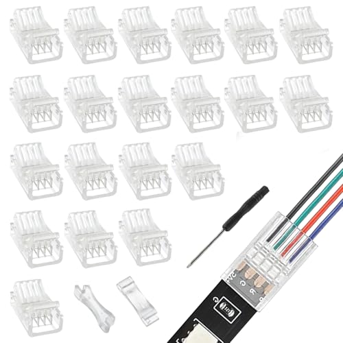 EPLZON Connettore 4 Pin 10 mm per Striscia LED - Connettori Senza Saldatura per SMD 5050 5630 Monochrom Strip (20 Pezzi)