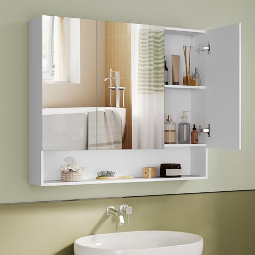 VASAGLE Kailyn Collection - Armoire de Salle de Bain avec Portes Miroir, Meuble de Rangement Mural,...