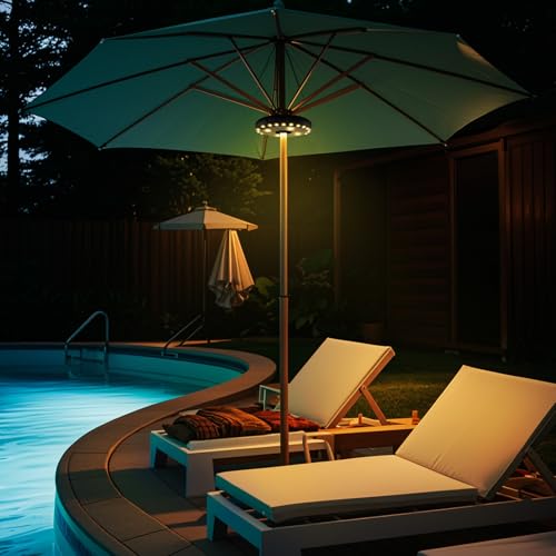 Luz de Paraguas para Patio, 28 Luces LED, 200 Lumens 3 Modos de Iluminación Inalámbrica 4 x AA Funciona con Pilas, Luz de Paraguas para Tiendas de Camping, Uso al Aire Libre - imagen 8