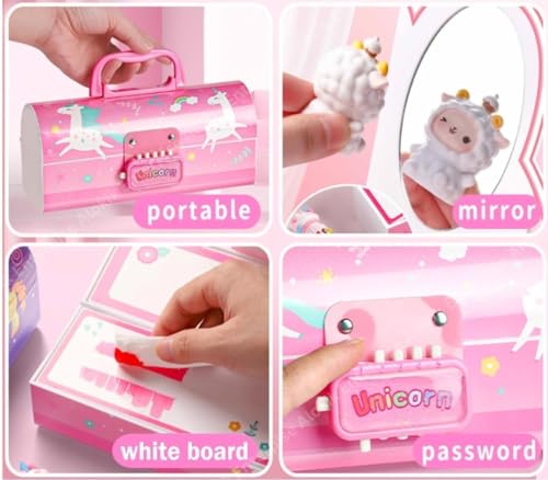 Image of Purple Unicorn Pencil Box with Eraser, Password Lock Case | Unicorn pencil box with password lock, mirror, eraser and multi-layer storage for school essentials.