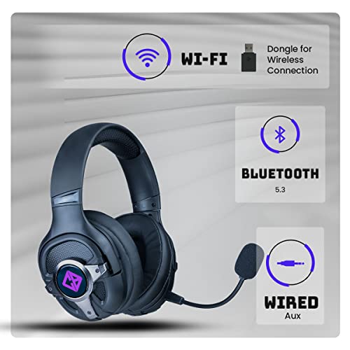 Image of Cosmic Byte Oberon Wireless Headphone, Tri Mode WiFi + Bluetooth 5.3 + Wired, Ultra Low Latency, Detacheable ENC Mic, 90 Rotatable Earcups, Hi-Fi 50mm Drivers (Black)