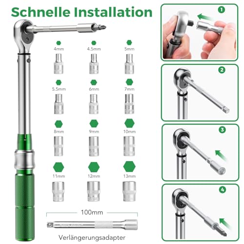 Foliv Drehmomentschlüssel Fahrrad Set, 1/4 Zoll Drehmomentschlüssel 5-25 Nm ±4% Fehlergenauigkeit...