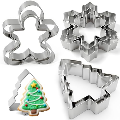 Metal Christmas Tree, Gingerbread Man, Snowflake Cookie Cutters Christmas Shapes Large Medium Small Size, Thickened Biscuit Cutter Molds Set For Winter Holiday Baking