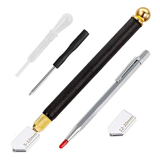 Glass Cutter Tool Set, Professional Pencil Style Oil Feed Glass Cutting Tool Set (5mm-20mm) for Glass Cutting, DIY, Mirror, Tiles, Equipped 1 Pcs Replacement Heads, Screwdriver and Oil Dropper