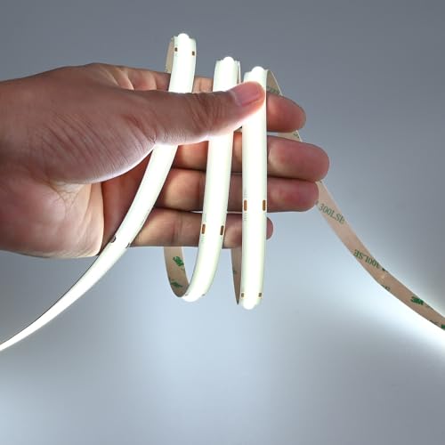 Image of GOMING 24V Super Bright COB LED Strip Light Cool White 6000K 16.4ft(5M) 621LM /FT 14.5W /M CRI 93+ High Density 480LED /M IP20 Not Waterproof LED Tape Lights for DIY Bedroom Home Decor(No Power Supply)