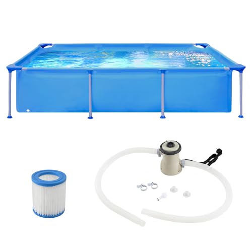 RELAX4LIFE Pool-Set mit Filterpumpe, Aufstellpool rechteckig, 258 x 179 x 66 cm, Swimming Pool Metallrahmen,Planschbecken groß, Schwimmbecken Komplettset geeignet für Kinder & Erwachsene im Garten