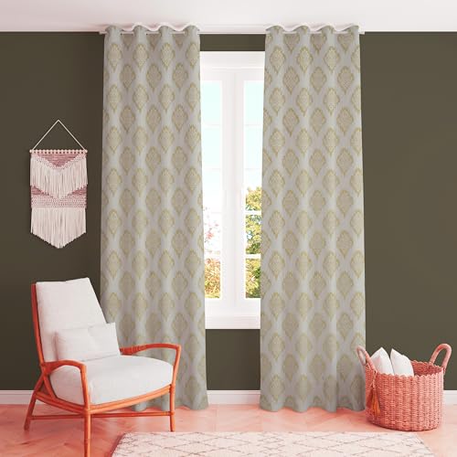 Image of Room Darkening Home Decor Curtains for Living Room, Balcony Doors and Windows Panel, Parda, Eyelets Hanging, Golden, Combo Pack of 2, 4 x 8 Feet