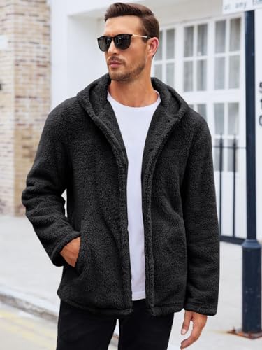 PASLTER Mens Fuzzy Sherpa Jacket Fluffy Fleece Open Front Cardigan Button Down Coat Winter Warm Thicken Lined Outwear2