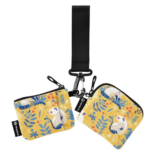 Cartoon Asian Palm Civet Blue Yellow Women's Wallets Card Cases Thin Flat Business Card Case Money Organizer with Wristlet Strap for Lady 2 Pcs tarjeteros para Mujer
