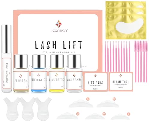 Lash Lift Kit Eyelash, Perming Full Lash Kit All in 1, Professional Eyelash Curling Lash Extension Set, Upgraded Glue Version, Semi-Permanent Lash Lifting Tools Suitable for Salon ICONSIGN