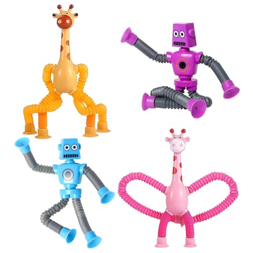 RXKFIGX Giocattolo Giraffa con Ventosa Telescopica con & Leggero 4pz Spremere Giocatt per Bambini Telescopiche Antistress Gioco Giocattolo Educativo Contro Lo Stress Giocattolo Tubo Pop a Giraffa