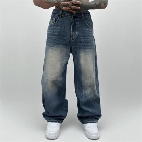 Men's Loose Fit Wide Leg Jeans Vintage Straight Cut Floor-Length Denim Pants for Fall Casual Style4
