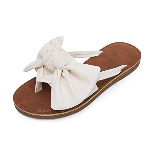 Image of FISACE Womens Bow Flat Sandals Flip Flops Slide Sandals Summer Beach Shoes