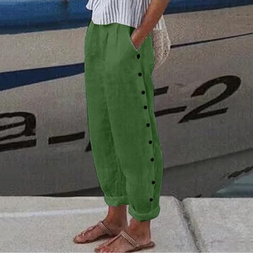 Pants for Women Cropped Side Bottom Trim Elastic Waist Gauze Pants Lightweight Summer Beach Trousers Cropped Pants2