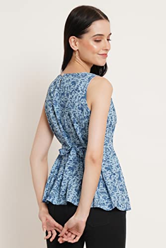 Image of COTLAND Fashions Jaipuri Cotton Sleeveless Printed Peplum Top for Women