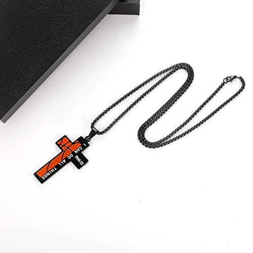 ZRAY Black Basketball Cross Necklace Engraved I CAN DO All THINGS PH4:13 Bible Verse Pendant Stainless Steel Chain Sport Jewelry Gift for Men Boys4