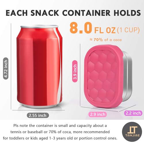 Image of Tanjiae Stainless Steel Lunch Snack Containers Set | Leak Proof 304 Stainless Steel Food Containers with Silicone Lids - Perfect Metal Lunch Box for School and Daycare (Pink Lunch, Small)