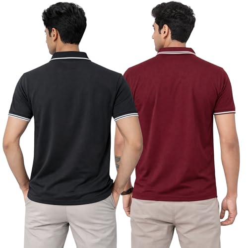 Image of Hangout Hub Men's Polo T Shirt | Solid | Plain Regular Fit Tees|Collar T-Shirts|Half Sleeves|Set of 1 & 2|HH.MP.MAR