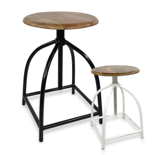 Amago home Drehhocker Barhocker Hocker Drehstuhl höhenverstellbar Massivholz Sitz Metall Gestell Farbe schwarz matt - Tabacco