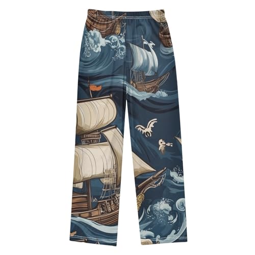ZZXXB Sea Pirate Ship Boys Long Pants Soft Trousers Elastic Waist Kids Lounge Bottoms with Pockets S-XL2
