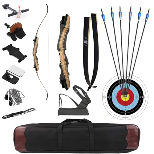 DEERACE Takedown Recurve Bow and Arrow Set 62' Classic Traditional Wooden Bow for Adults Youth Beginner Hunting Targeting Archery (50 Lbs, Left Hand)