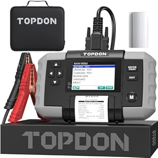 TOPDON BT600 Tester Batteria per Auto, Tester Batterie Auto con Stampante Professionale 12V 24V, con Test Batteria, Test di Avviamento e Carica per Batterie 100-2000CCA, Schermo da 3.5 pollici
