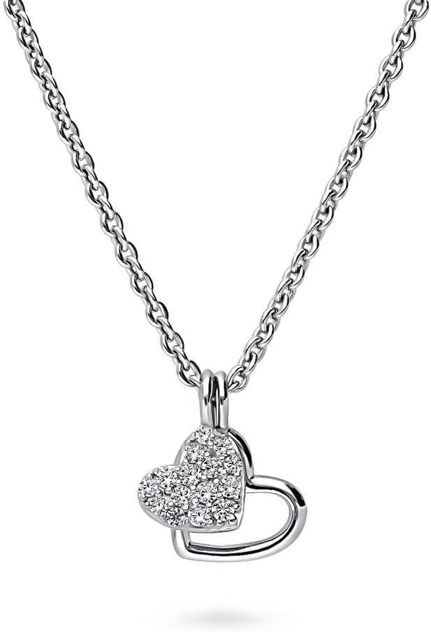 BERRICLE Yellow Gold Flashed Sterling Silver Open Heart Pendant Necklace for Women, Cubic Zirconia CZ