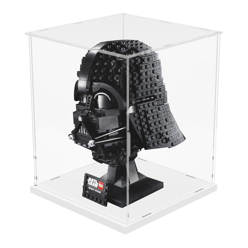 Image of Choowin Acrylic Display Case for Lego Star Wars Helmet Mandalorian Helmet for Lego R2D2, Thickened Clear Acrylic Display Cases for Collectibles, Assemble Dustproof Display Box with Door, White