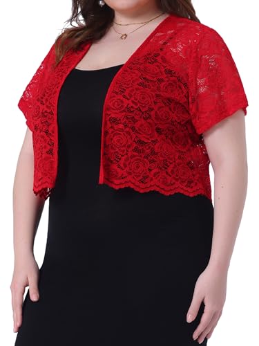 Image of Agnes Orinda Plus Size Bolero Shrugs for Women Lightweight Open Front Short Sleeve Cropped Lace Cardigan