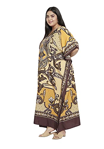 Image of Women Long Maxi Plus Size Polyester Kaftan Gown, Womens Kaftan Dresses | Lounge Resort Wear, Batwing Sleeve Side Slit, Beach Cover Up, House Dress, Lightweight V Neck Loose Fit Boho Dress