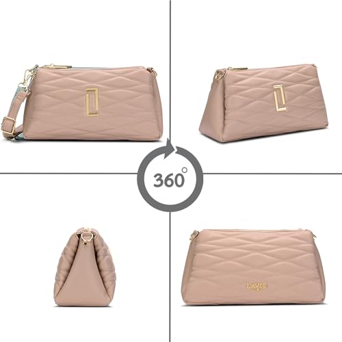 Image of Lavie Luxe Women's Lucie Quilted 3-Compartment Medium Crossbody Sling Bag | Ladies Purse Handbag | Gift for Women