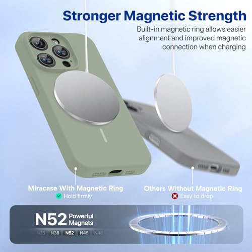 Image of Miracase Magnetic for iPhone 15 Pro Case, [Soft Anti-Scratch Microfiber Lining], Compatible with MagSafe, Liquid Silicone Shockproof Drop Protection Phone Case for 15 Pro, Patina Green