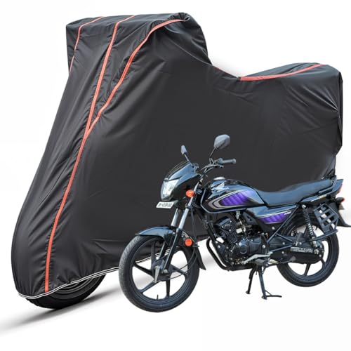 Image of Two Wheelers Bike Body Cover Compatible for Honda Dream Neo, UV Resistant, Dustproof, Triple Stitched, Elastic Bottom, Red Piping Motorcycle Cover (Black, Pack of 1)