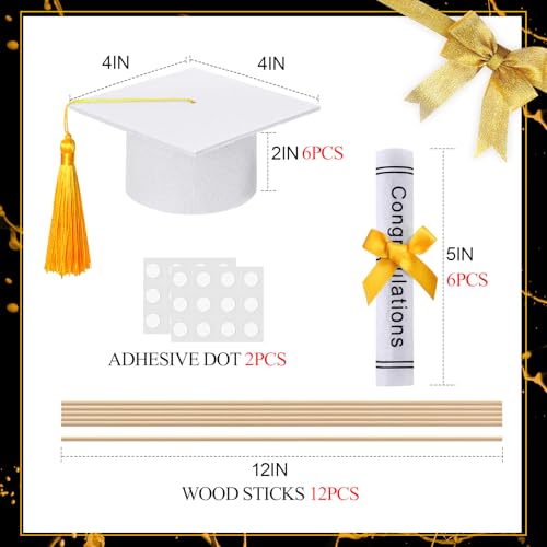 Image of Breling 12 Pcs White and Gold Graduation Centerpiece Sticks Felt Graduation Scroll Diploma and Grad Cap with Tassel Decor 2026 Table Toppers Centerpiece Party Supplies for Grad Party Decorations