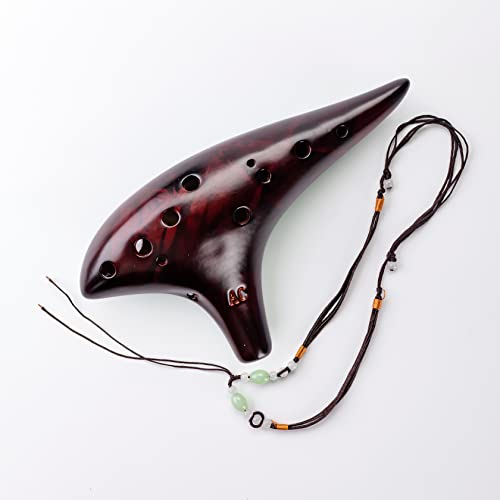 Image of Ocarina,Strawfire12 Hole Ocarina Instrument,Alto C Ceramic Ocarina With Song Book Strap for Beginner Gift Idea(Black)