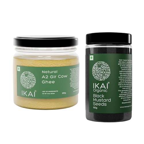 IKAI Natural A2 Gir Cow Ghee 250ml+ Organic Black Mustard Seeds| (Combo Pack)