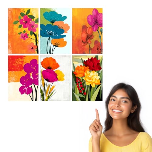 Image of SiddArtify Floral Wall Art Prints Set - Modern Botanical Flower Poster Decor for Living Room Bedroom Office - 12x18 inch Sticker Pack of 6
