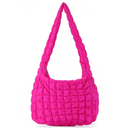 GOKTOW Bolsa de mão acolchoada acolchoada, bolsa de ombro acolchoada, bolsa de ombro fofa, bolsa grande de nylon Hobo, rosa