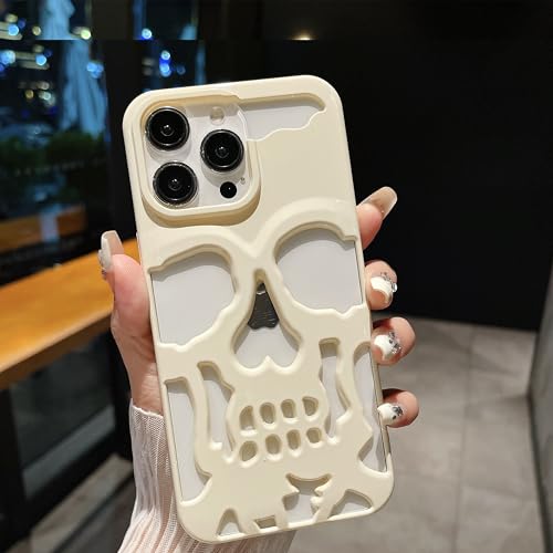 Image of Kraptick Polycarbonate iPhone 16 Pro Case - Skull Face Design Mobile Cover, Stylish & Durable Phone Cover, Lightweight Protective Fit for Apple iPhone 16 Pro -(Cream White)