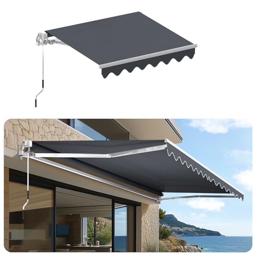 Auvent Téléscopique avec Manivelle,Store Banne Manuel Rétractable,Auvent à Bras Articulés,Store pour Balcon,Store de Terrasse,Résistant aux UV/Eau,Angle Réglable,Marquise Soleil de Balcon,Gris,2.5x2M