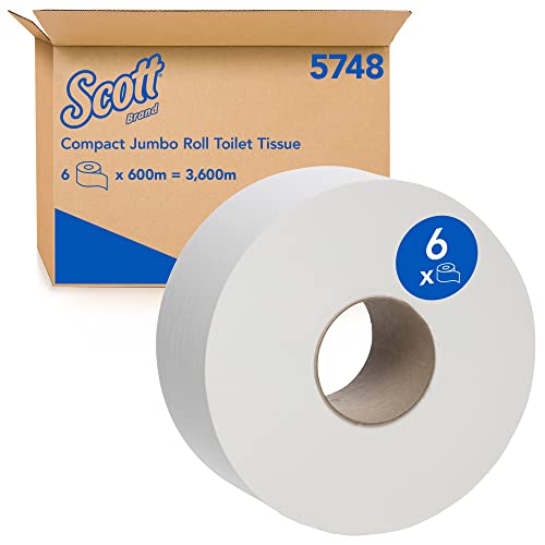 Scott 5748 Scott Jumbo Toilet Rolls, White, 600m/Roll, Case of 6 Rolls, White 5.844 kilograms