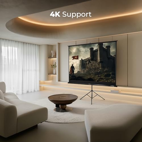 Image of Zebronics Tripod Projector Screen, 304.8 cm (120 Inch), 4K Support, Adjustable Height, 4:3 Aspect Ratio, 160 Wide Viewing Angle, Matte Finish Screen, Black Backing (PST120A)